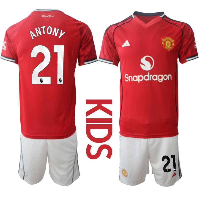 Youth 2025-2026 Club Manchester United home Red 21 Soccer Jersey